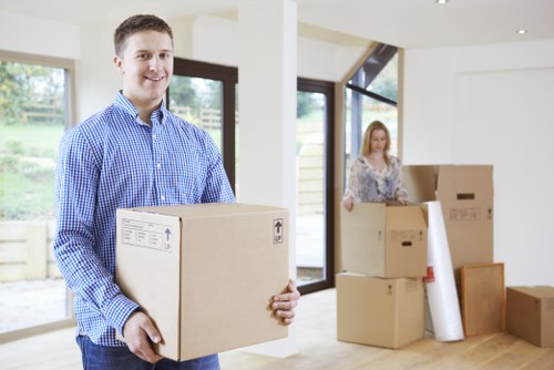 Packed boxes and furniture prepared for local storage
