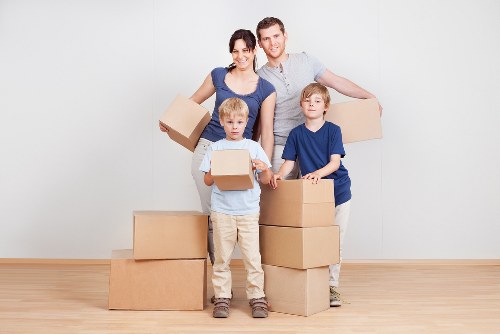 Packed moving boxes ready for house removals in Westbrompton