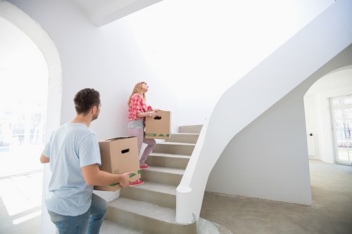 Preparing office equipment and boxes for a move in West Brompton