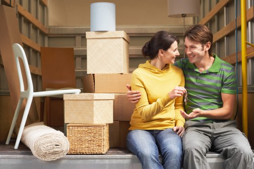 Packed household items ready for a move in Westbrompton